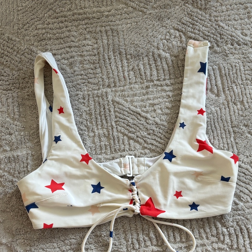 Aerie White Swim Top with Red and Blue Stars